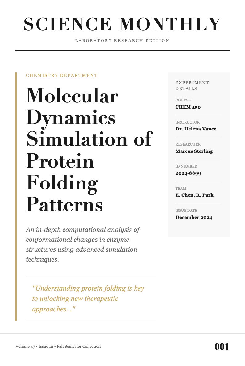 Editorial magazine lab report cover page